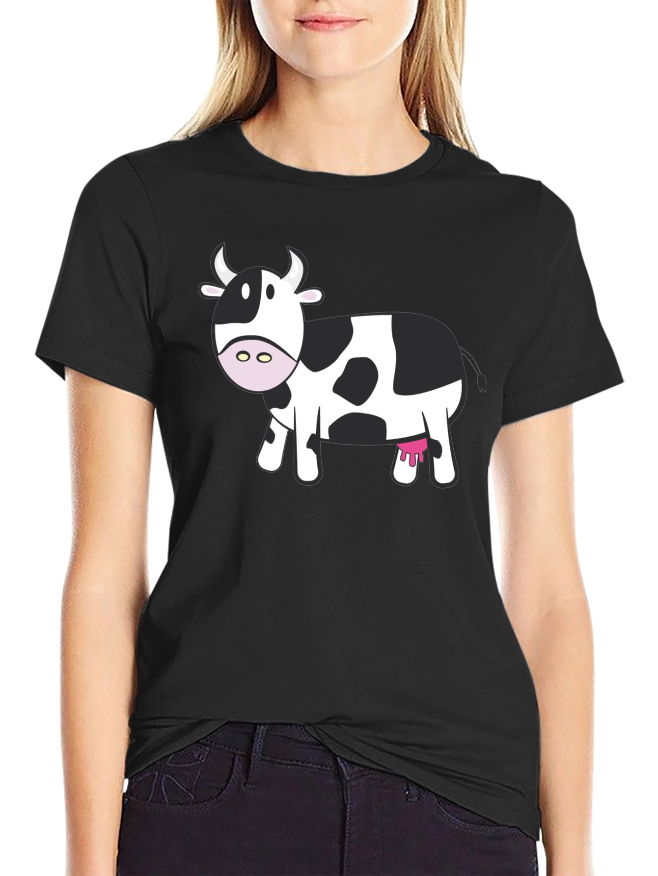 Cow Graphic Tee - Black Cotton Shirt