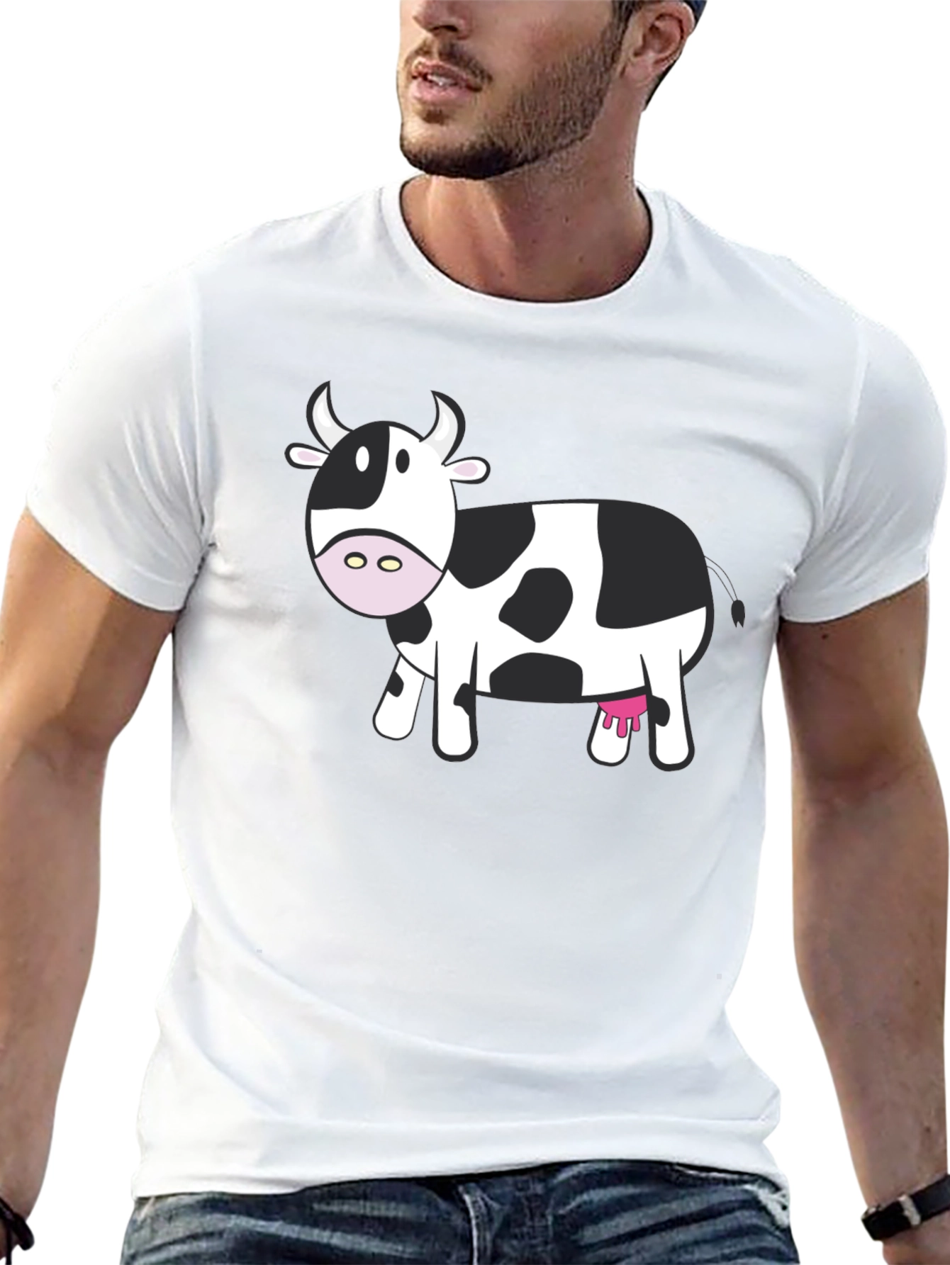 Cow Graphic Tee - Black Cotton Shirt