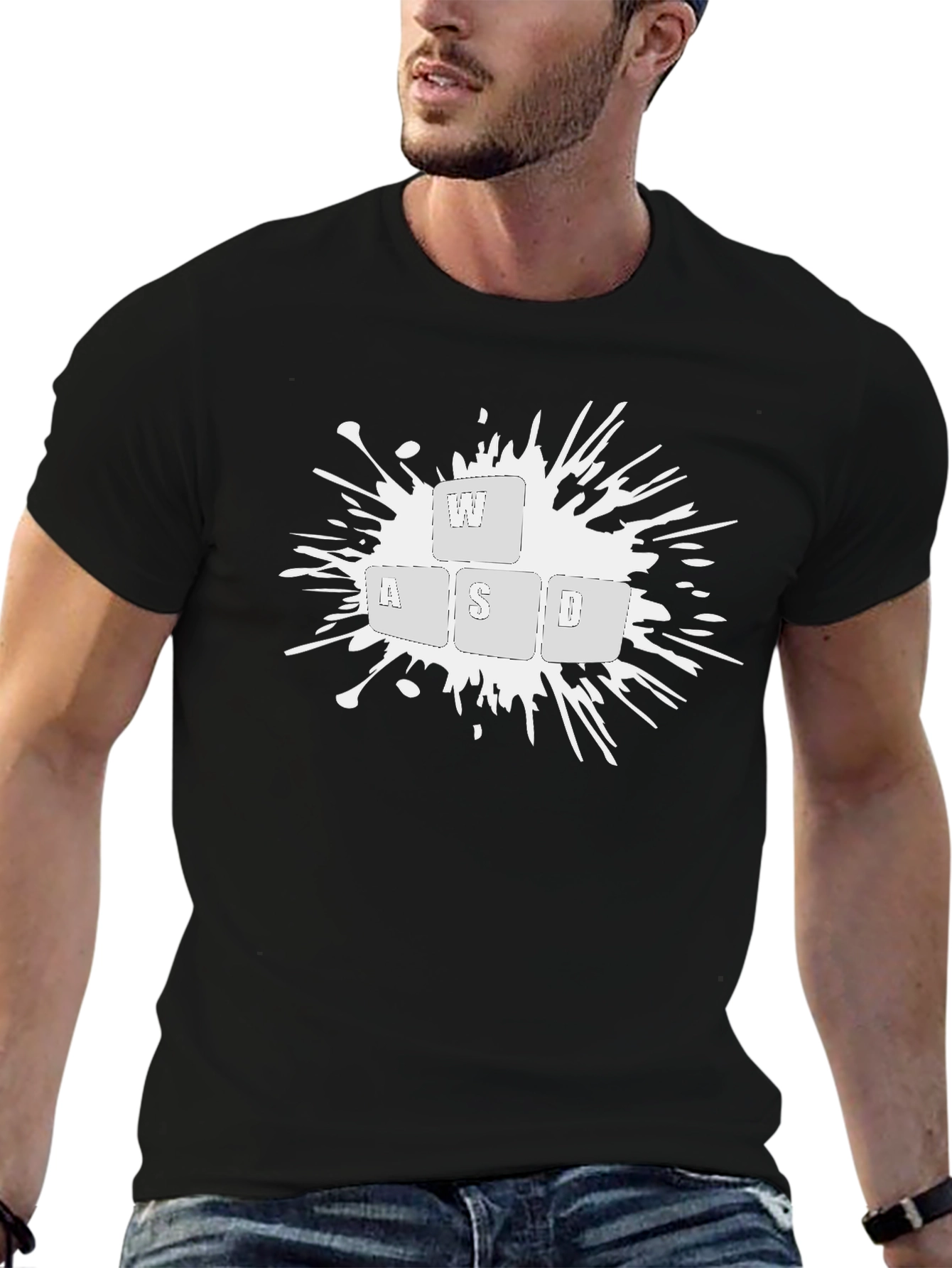 Gamer WASD Keyboard Splash Graphic Black T-Shirt