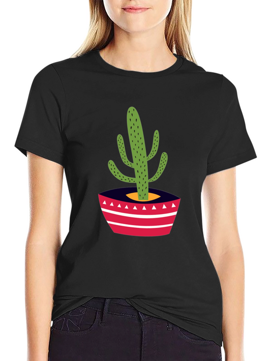 Cactus Potted Plant Graphic Tee - Stylish Mens Black T-Shirt