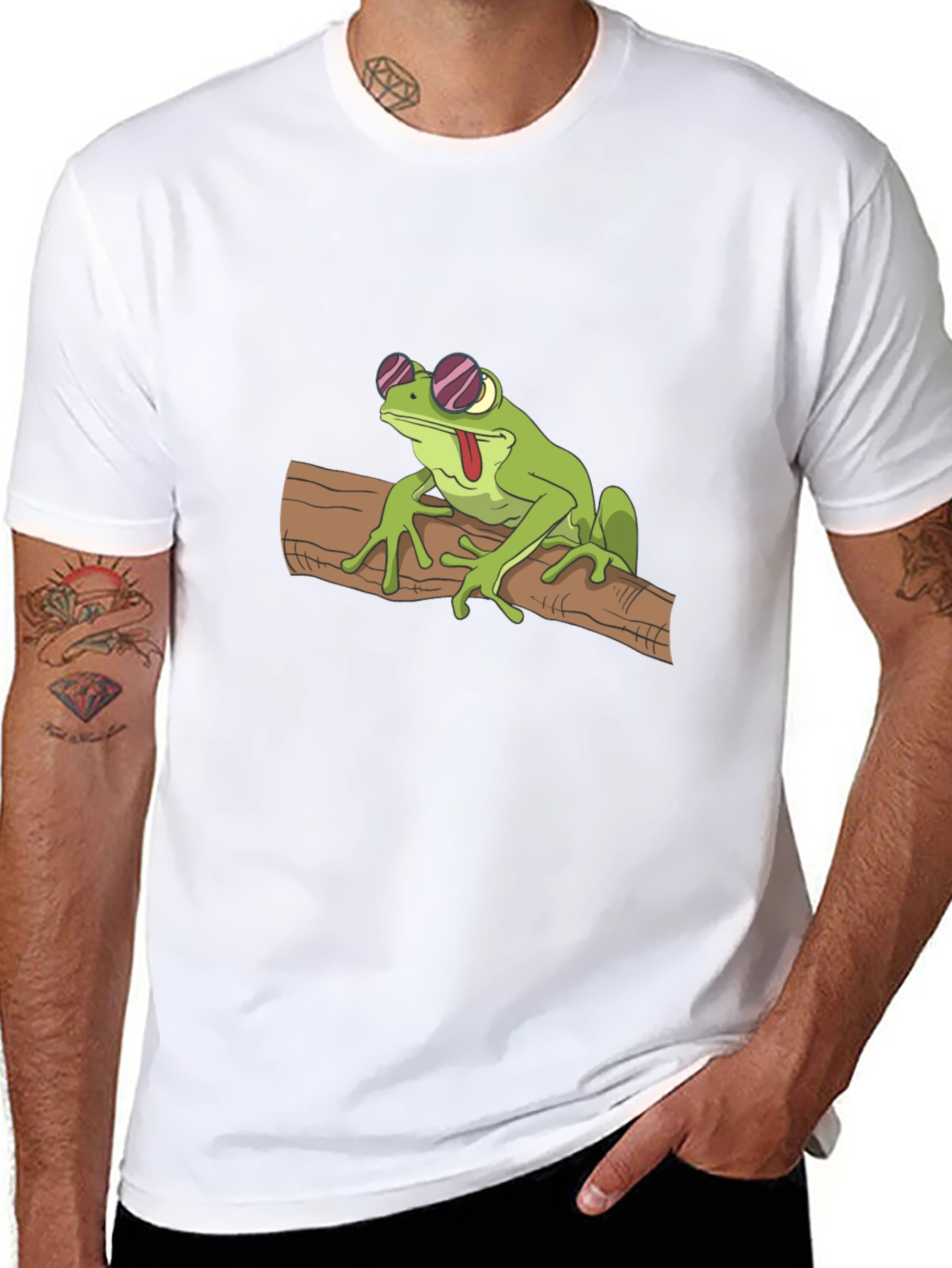 Cool Frog on Branch Black T-Shirt
