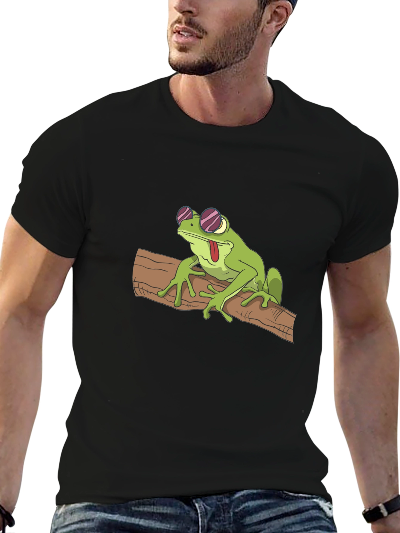 Cool Frog on Branch Black T-Shirt