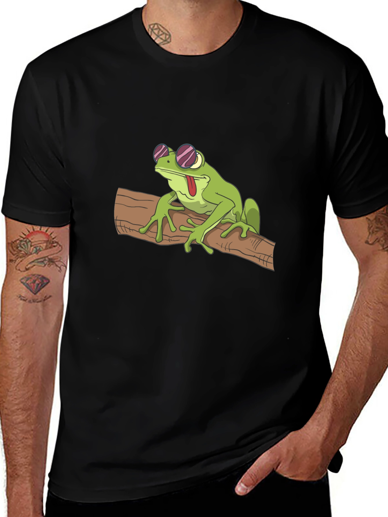 Cool Frog on Branch Black T-Shirt