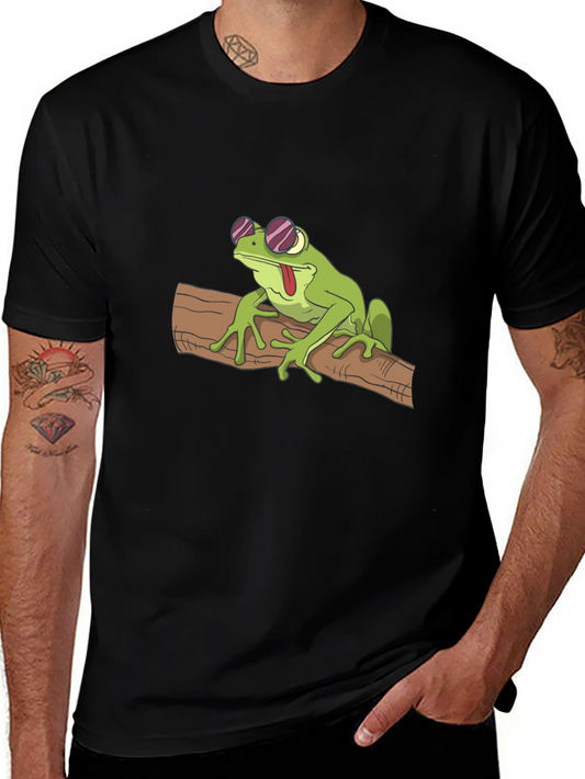 Cool Frog on Branch Black T-Shirt