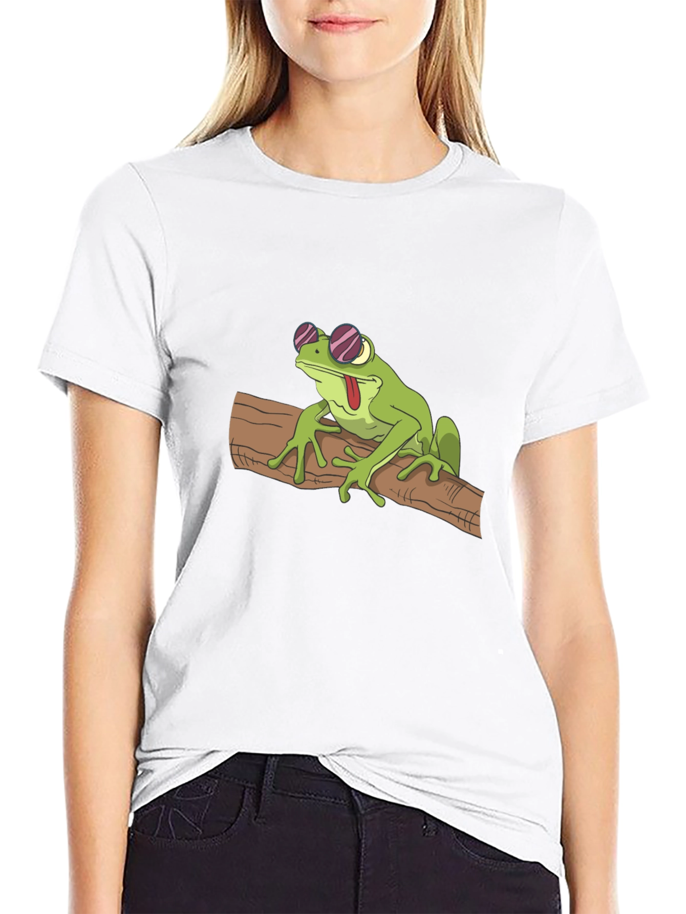 Cool Frog on Branch Black T-Shirt