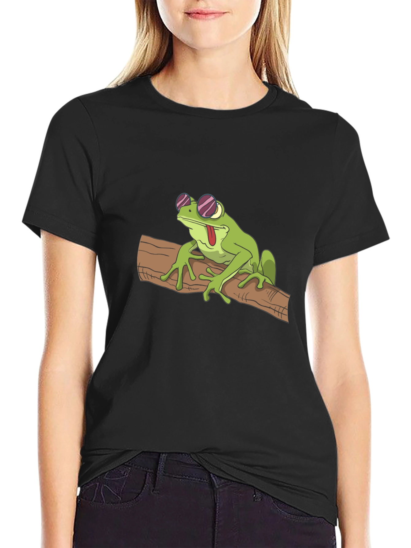 Cool Frog on Branch Black T-Shirt