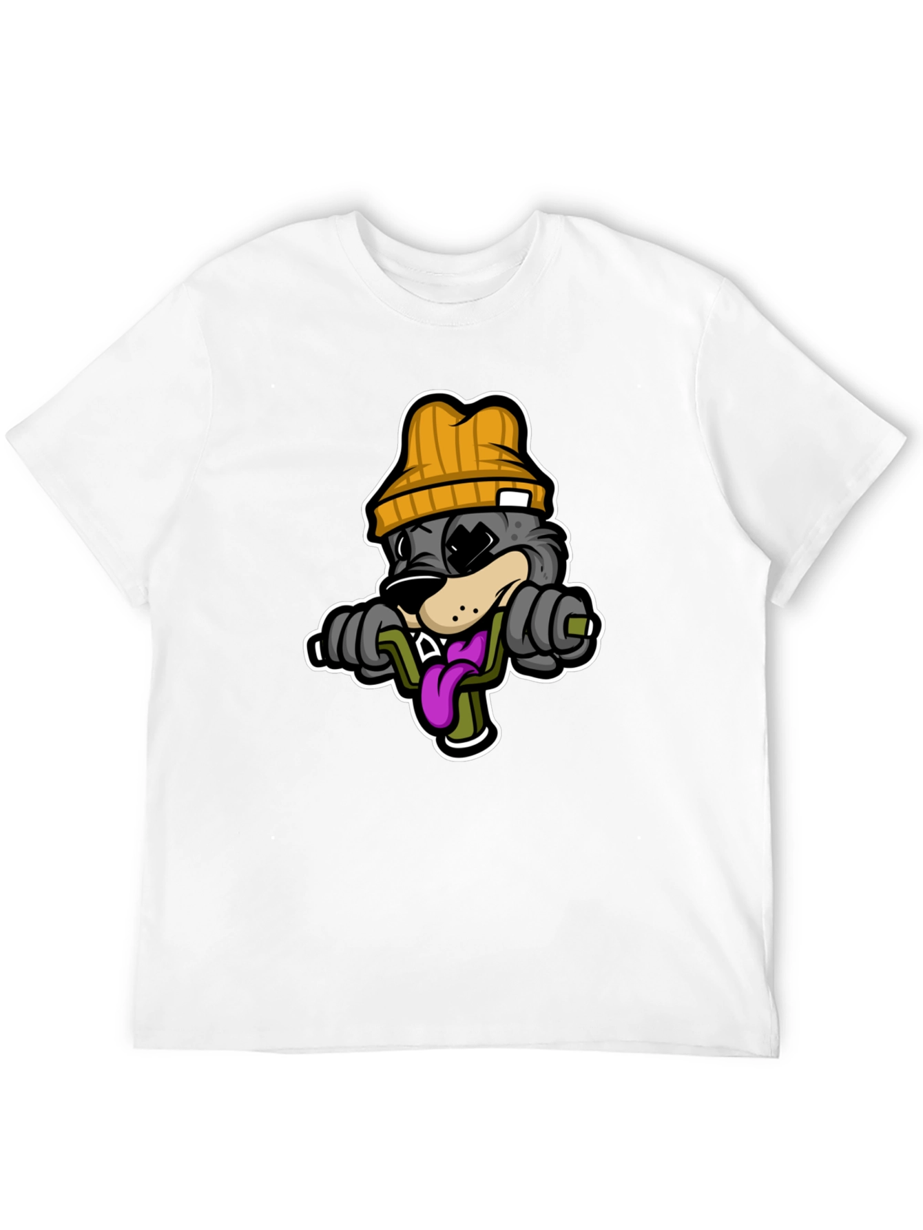 Cartoon Wolf Lifting Weights Black T-Shirt