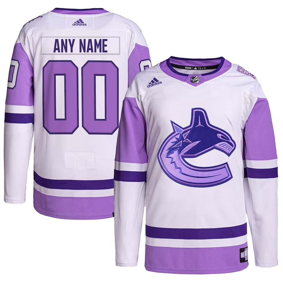 Men's Vancouver Canucks White/Purple Hockey Fights Cancer Primegreen Authentic Custom Jerseys