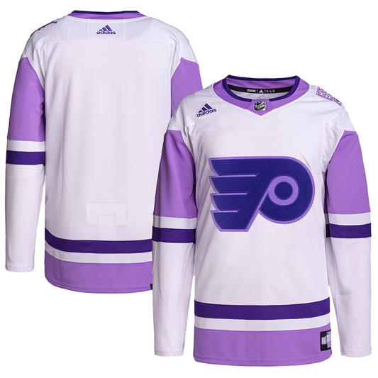 Men's Philadelphia Flyers White/Purple Hockey Fights Cancer Primegreen Authentic Blank Practice Jerseys