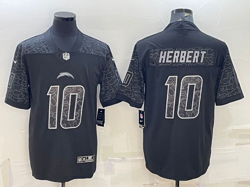 Men's Los Angeles Chargers Justin Herbert #10 Black RFLCTV Limited Jerseys
