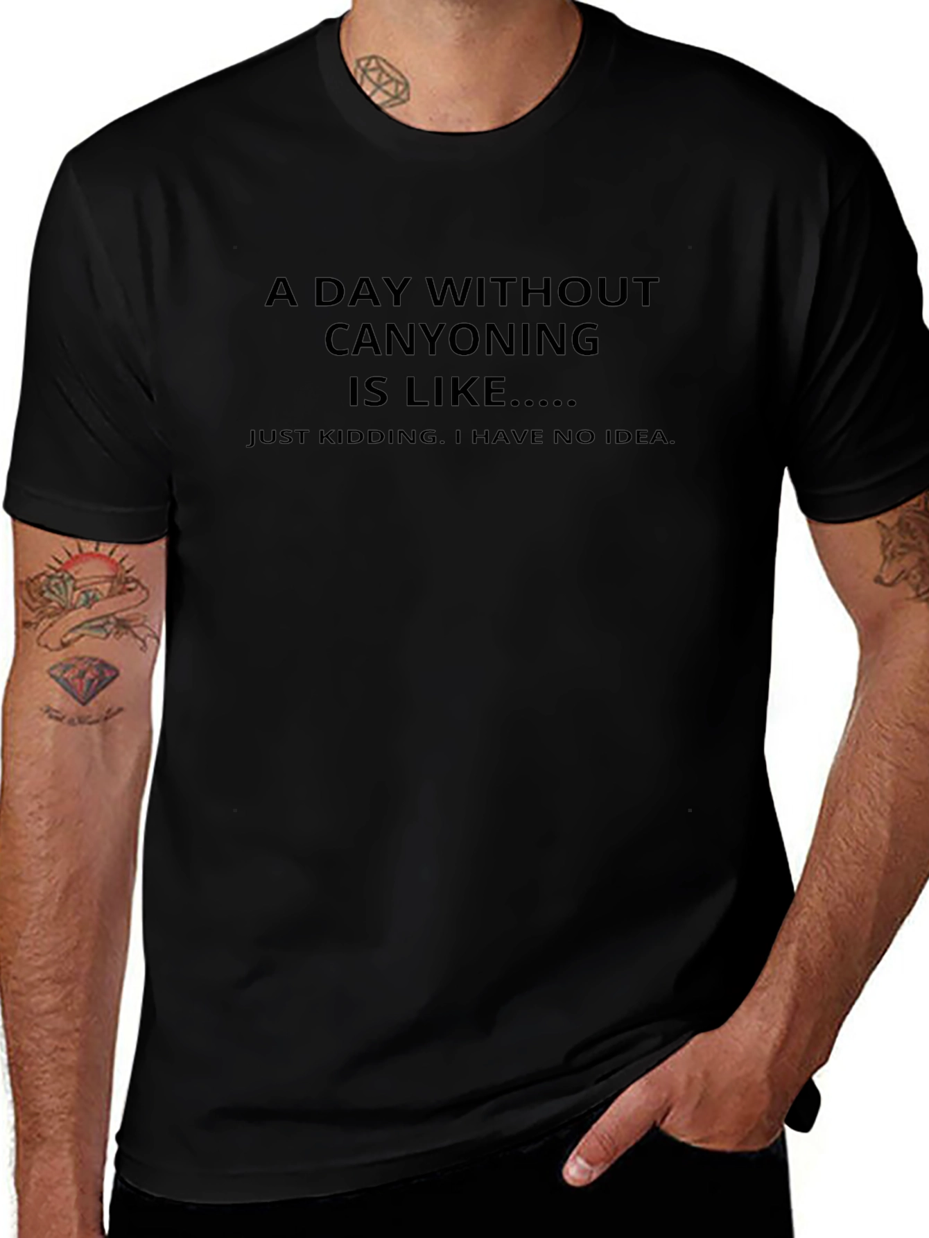 Canyoning Humor Tee - Black Graphic T-Shirt