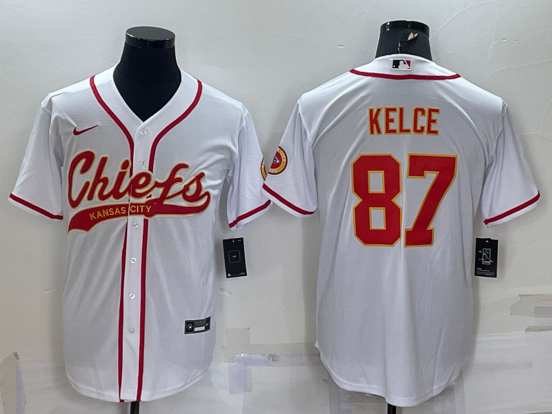 Men's Kansas City Chiefs Travis Kelce #87 White Game Jerseys Joint Edition