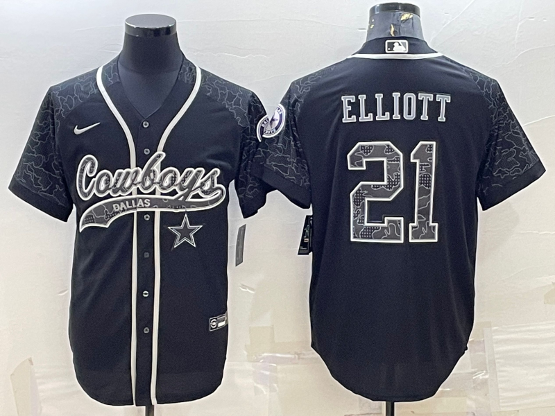 Men's Dallas Cowboys Ezekiel Elliott #21 Black RFLCTV Limited Jerseys Joint Edition