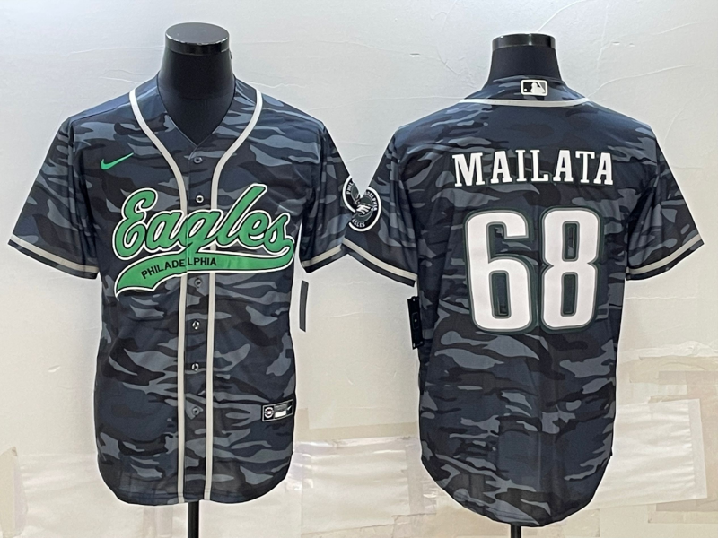 Men's Philadelphia Eagles Jordan Mailata #68 Grey Camouflage Game Jerseys Joint Edition
