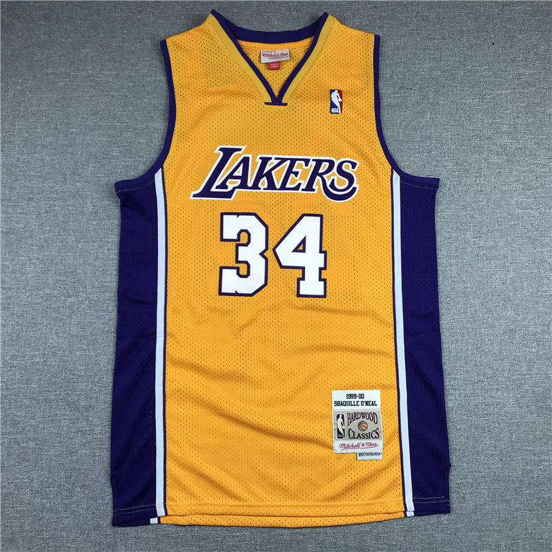 Men's Los Angeles Lakers Shaquille O'Neal #34 Yellow 1999-00 Classics Jerseys