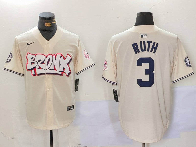 Men's New York Yankees Babe Ruth #3 Cream Limited Player Jerseys