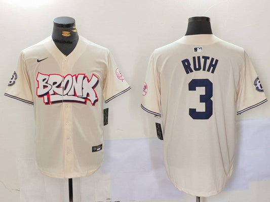 Men's New York Yankees Babe Ruth #3 Cream Limited Player Jerseys
