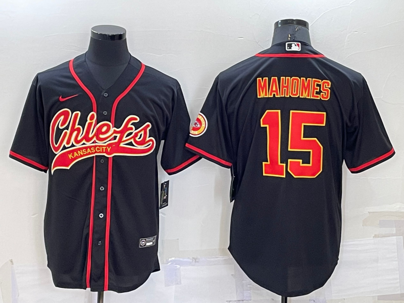 Men's Kansas City Chiefs Patrick Mahomes #15 Black Game Jerseys Joint Edition