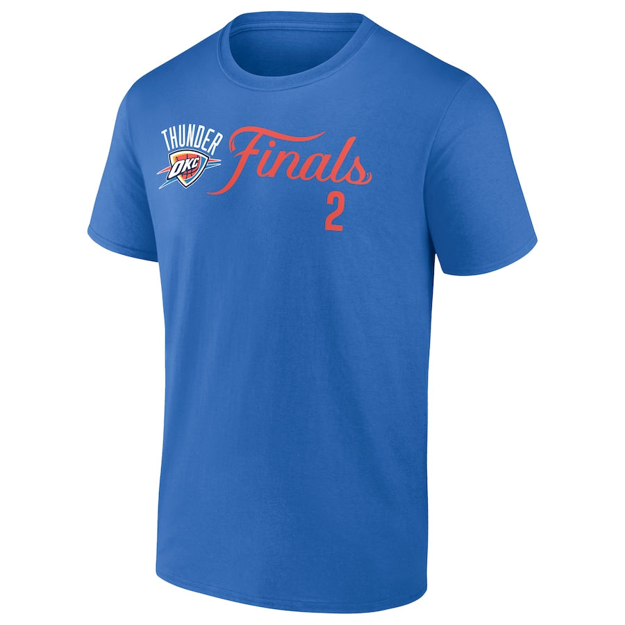Men's Oklahoma City Thunder Shai Gilgeous-Alexander Blue 2025 NBA Finals Court Vision Name & Number T-Shirt