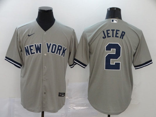 Men's New York Yankees Derek Jeter #2 Gray Replica Baseball Jerseys