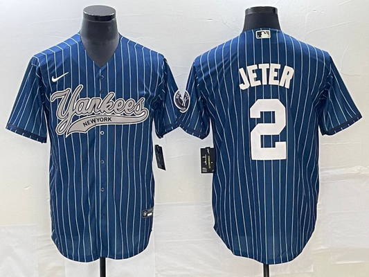 Men's New York Yankees Derek Jeter #2 Blue Player Jerseys Joint Edition