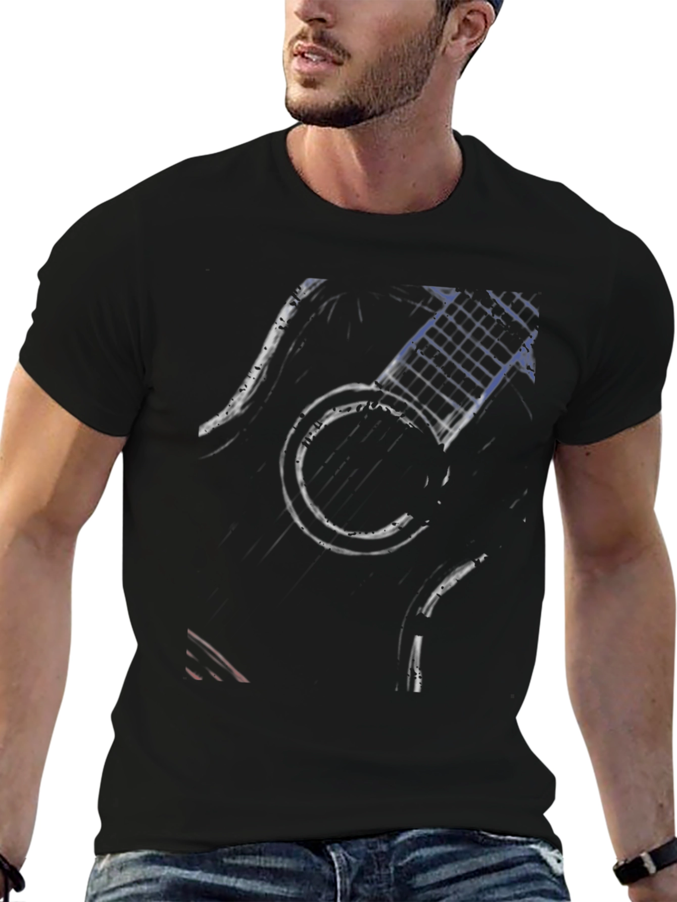 Abstract Guitar Graphic Tee - Black Cotton Comfort