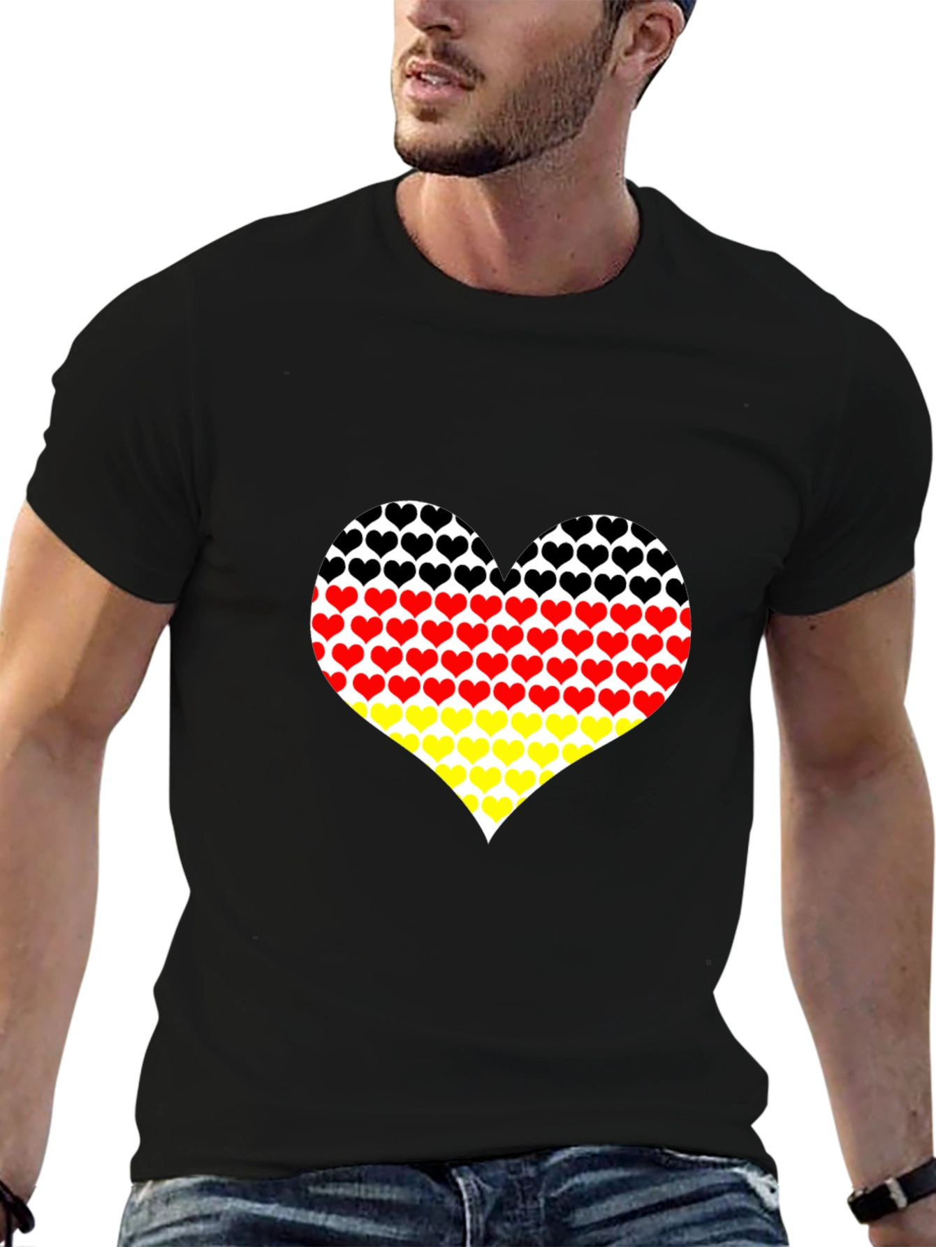 Germany Flag Heart Graphic Tee - Black Cotton T-Shirt