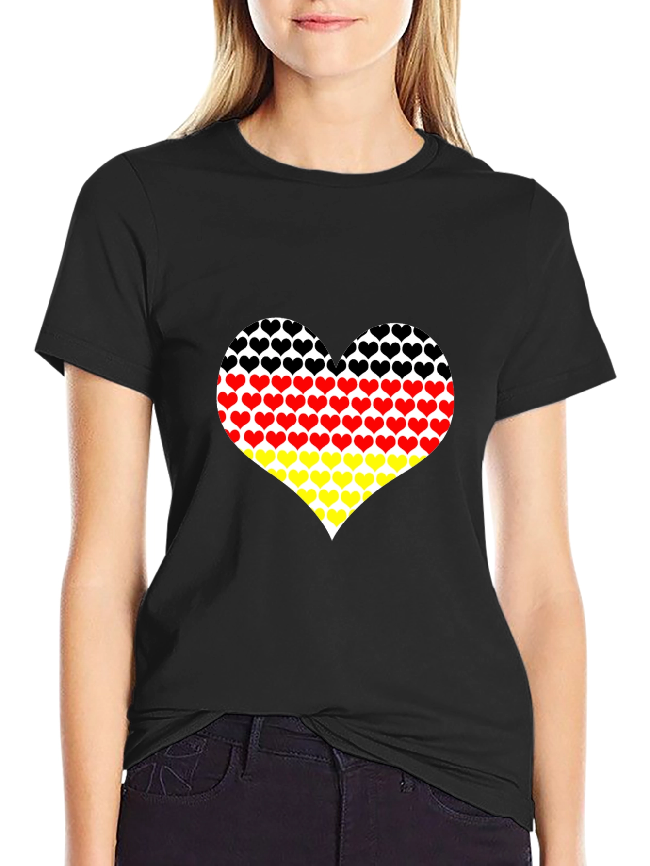 Germany Flag Heart Graphic Tee - Black Cotton T-Shirt
