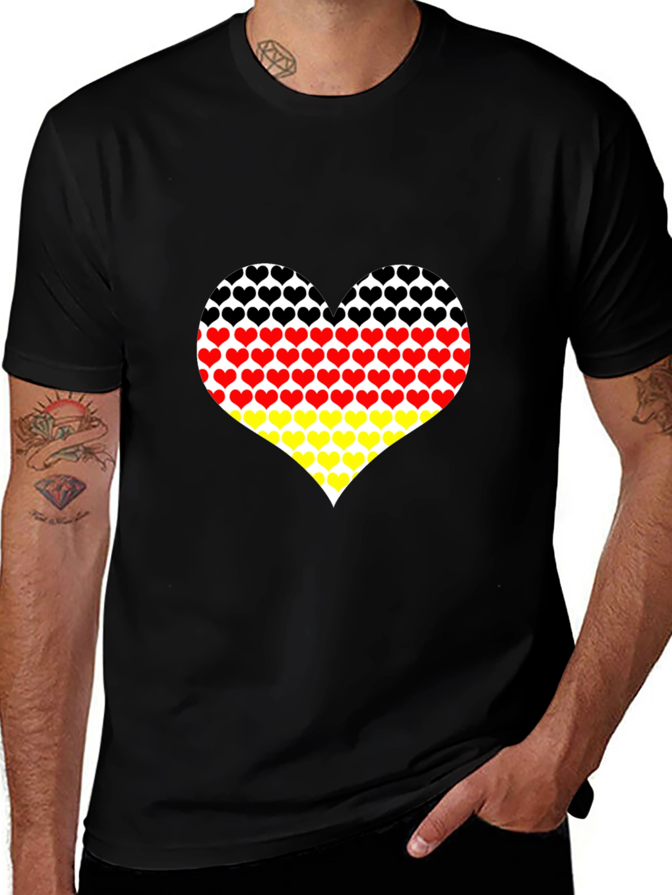Germany Flag Heart Graphic Tee - Black Cotton T-Shirt