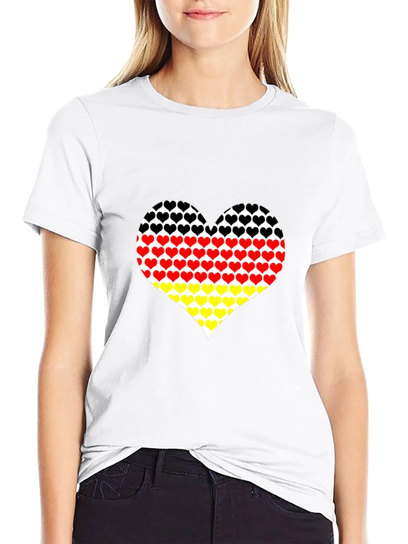 Germany Flag Heart Graphic Tee - Black Cotton T-Shirt