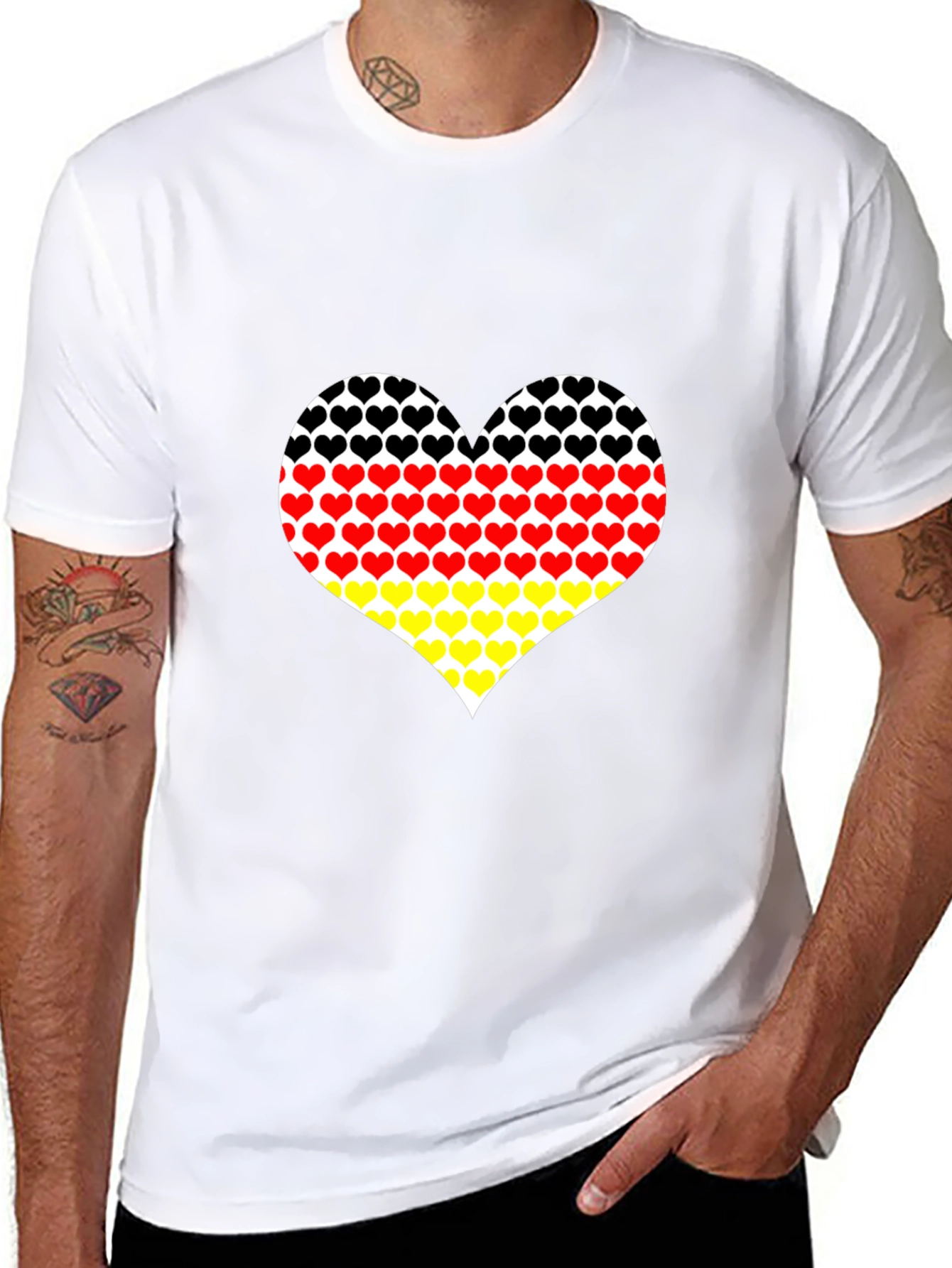 Germany Flag Heart Graphic Tee - Black Cotton T-Shirt