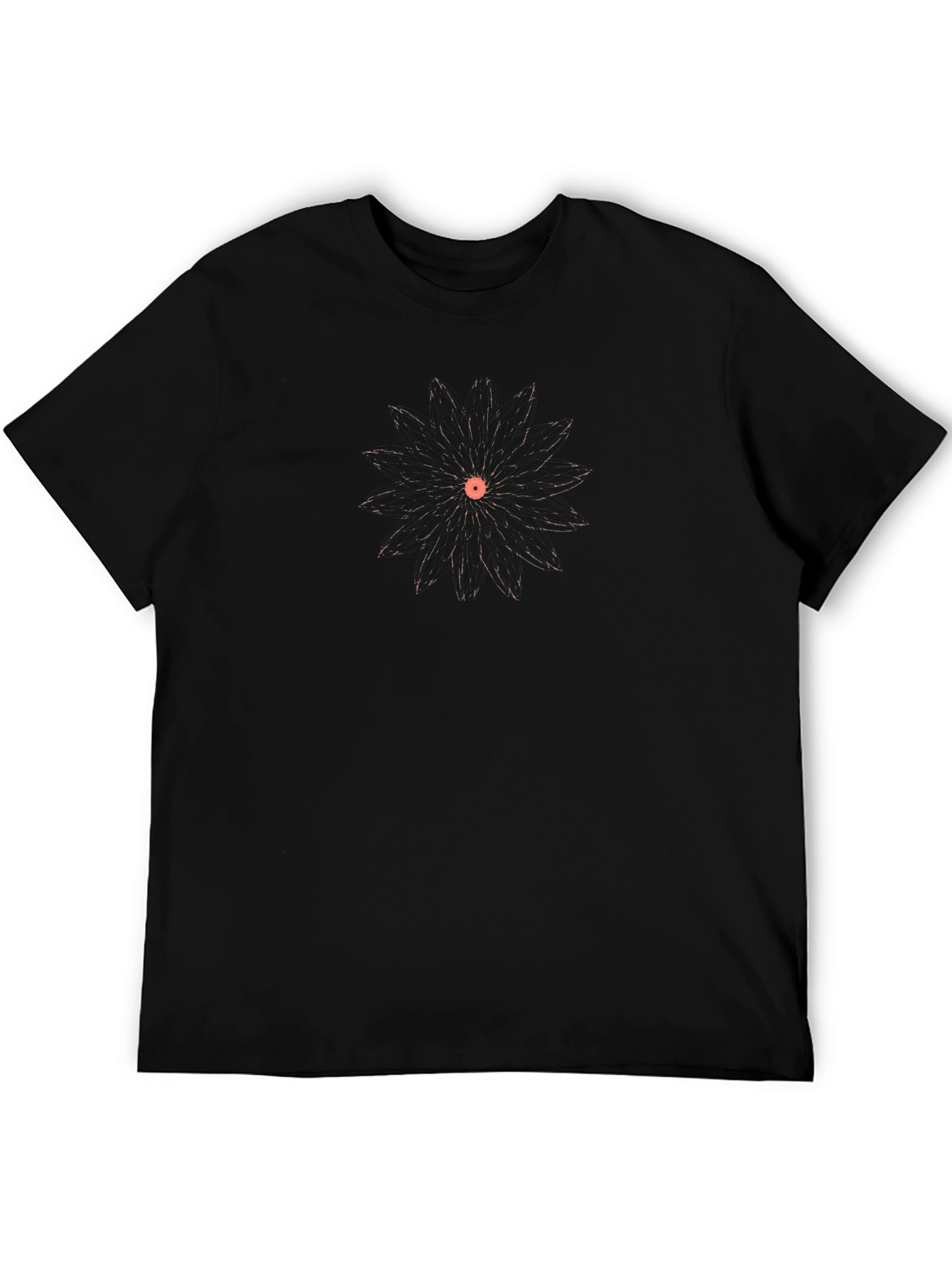 Geometric Floral Tee - Black Cotton Casual Top