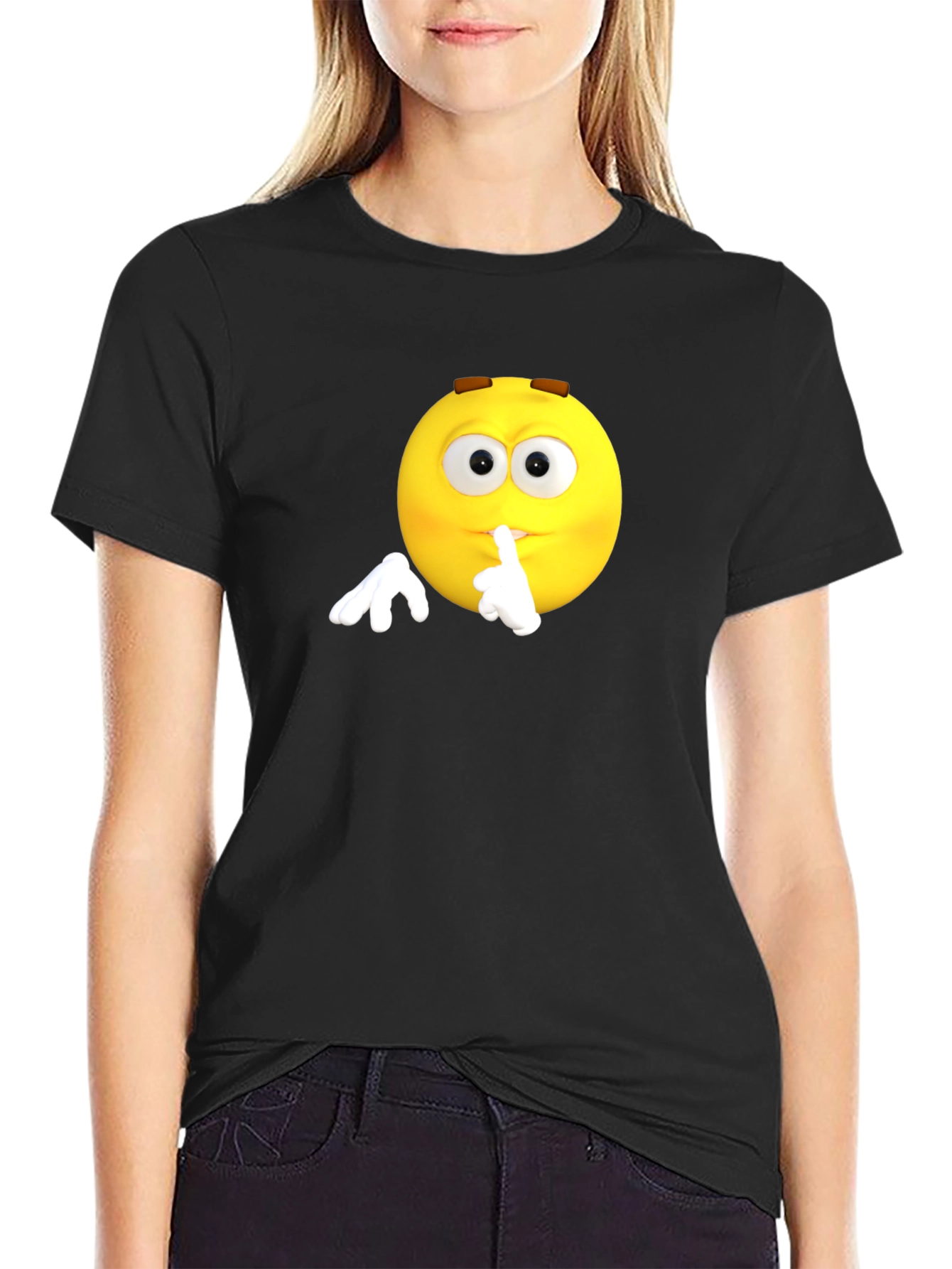 Shhh Emoji Graphic T-Shirt - Black
