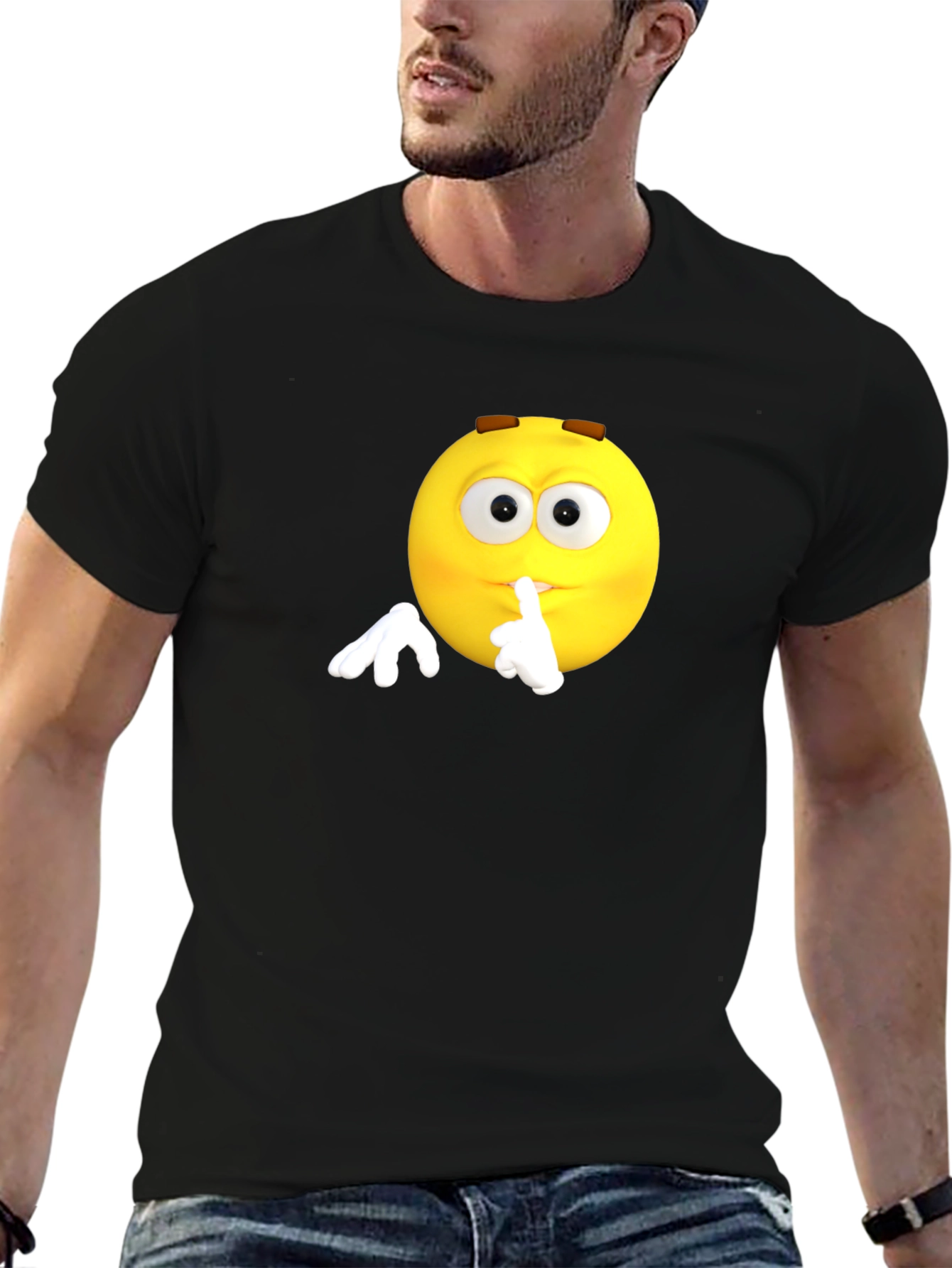 Shhh Emoji Graphic T-Shirt - Black