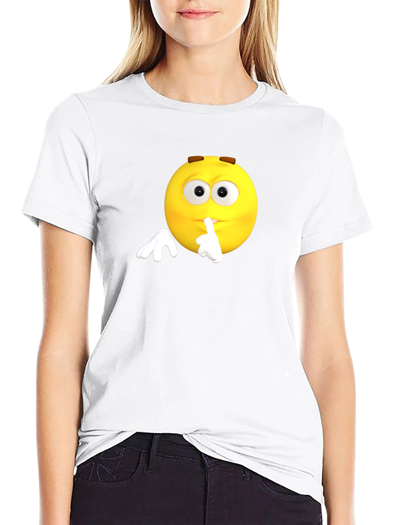 Shhh Emoji Graphic T-Shirt - Black