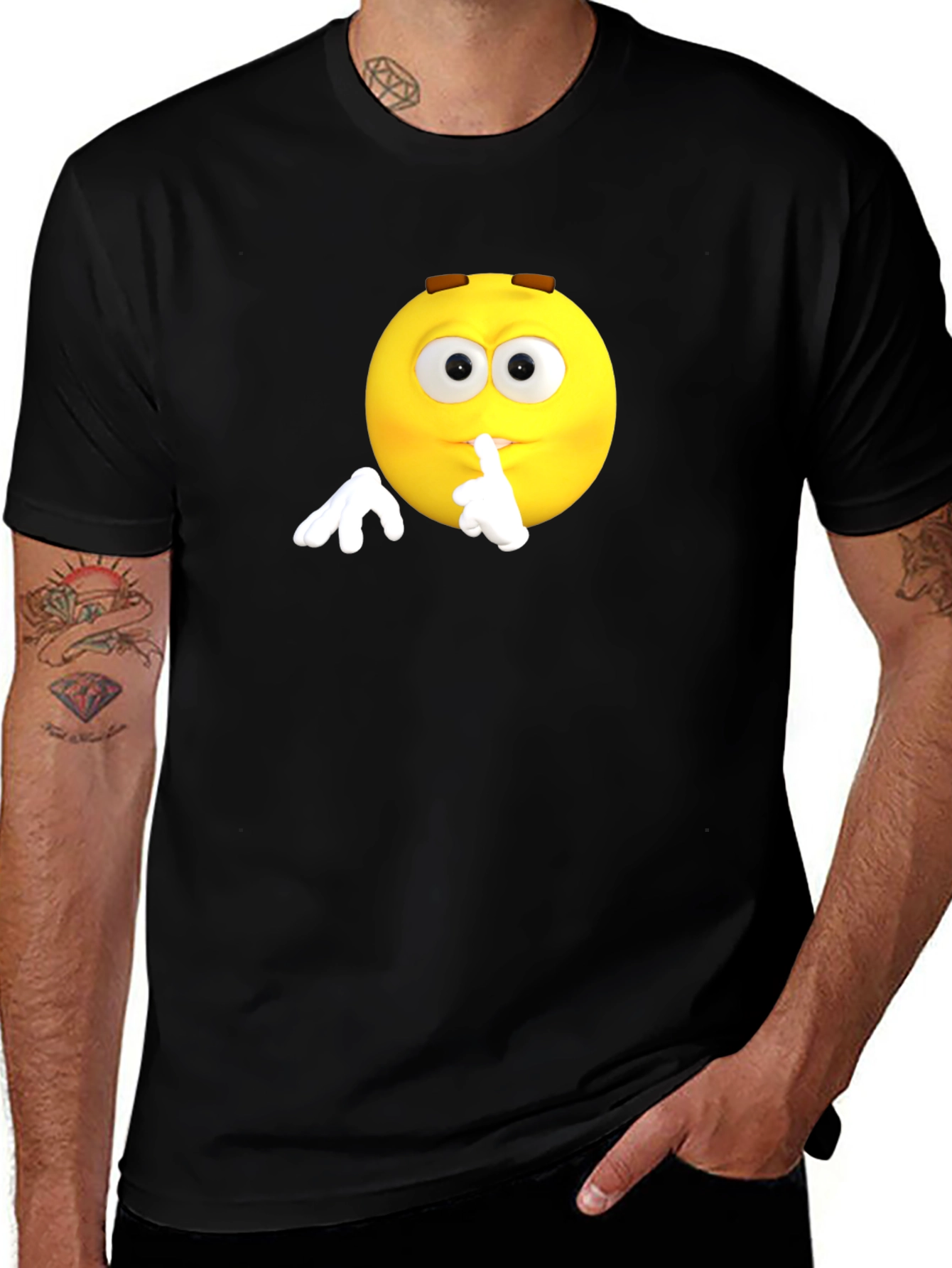 Shhh Emoji Graphic T-Shirt - Black