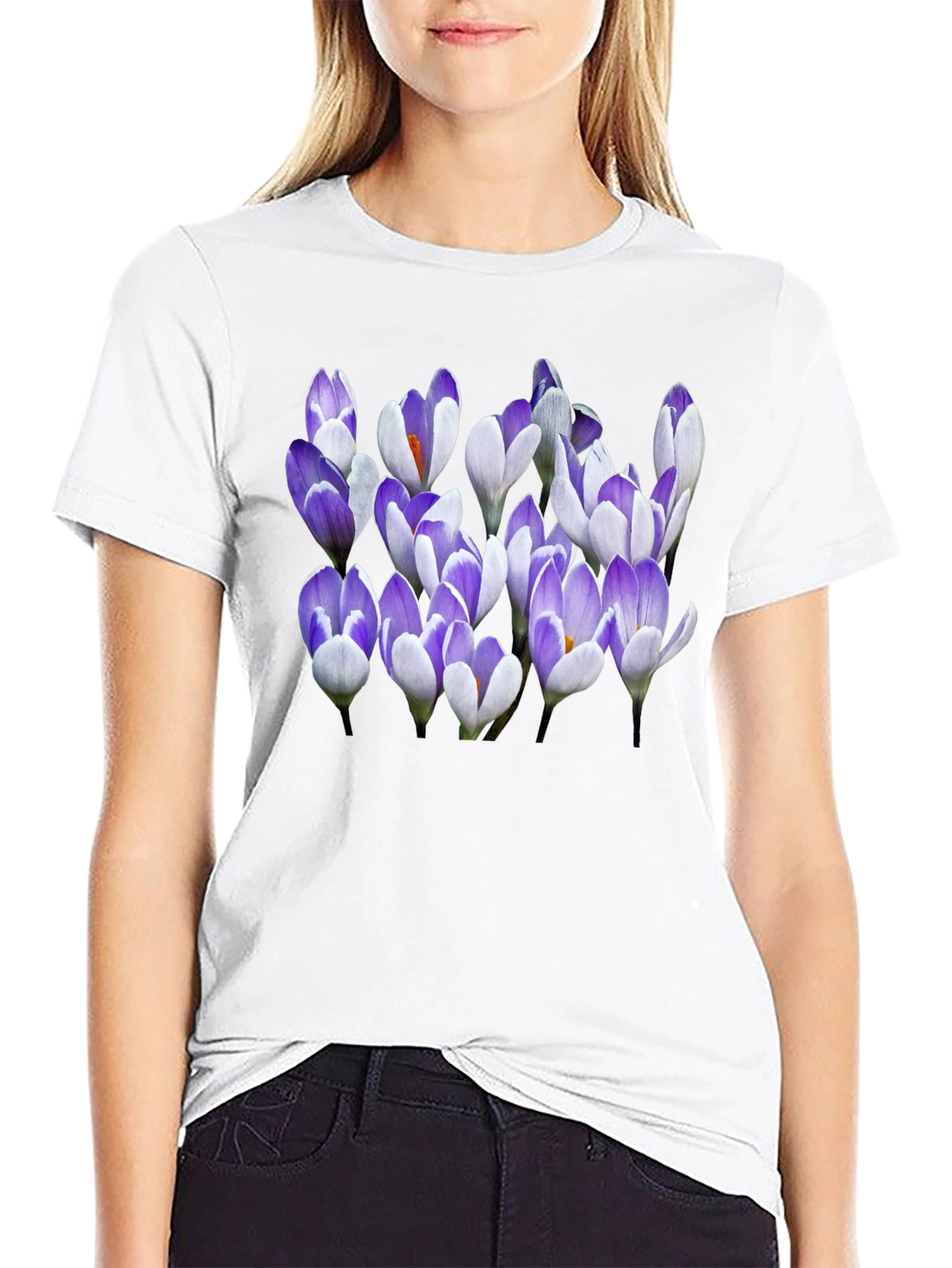 Floral Crocus Graphic Black T-Shirt