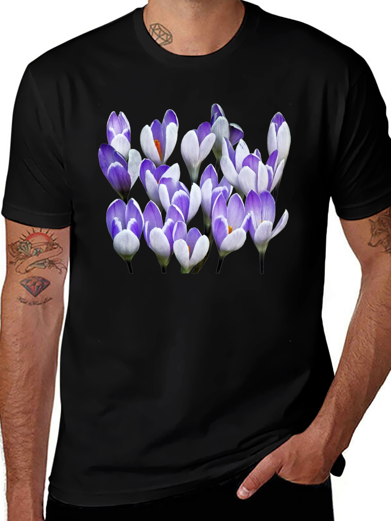 Floral Crocus Graphic Black T-Shirt