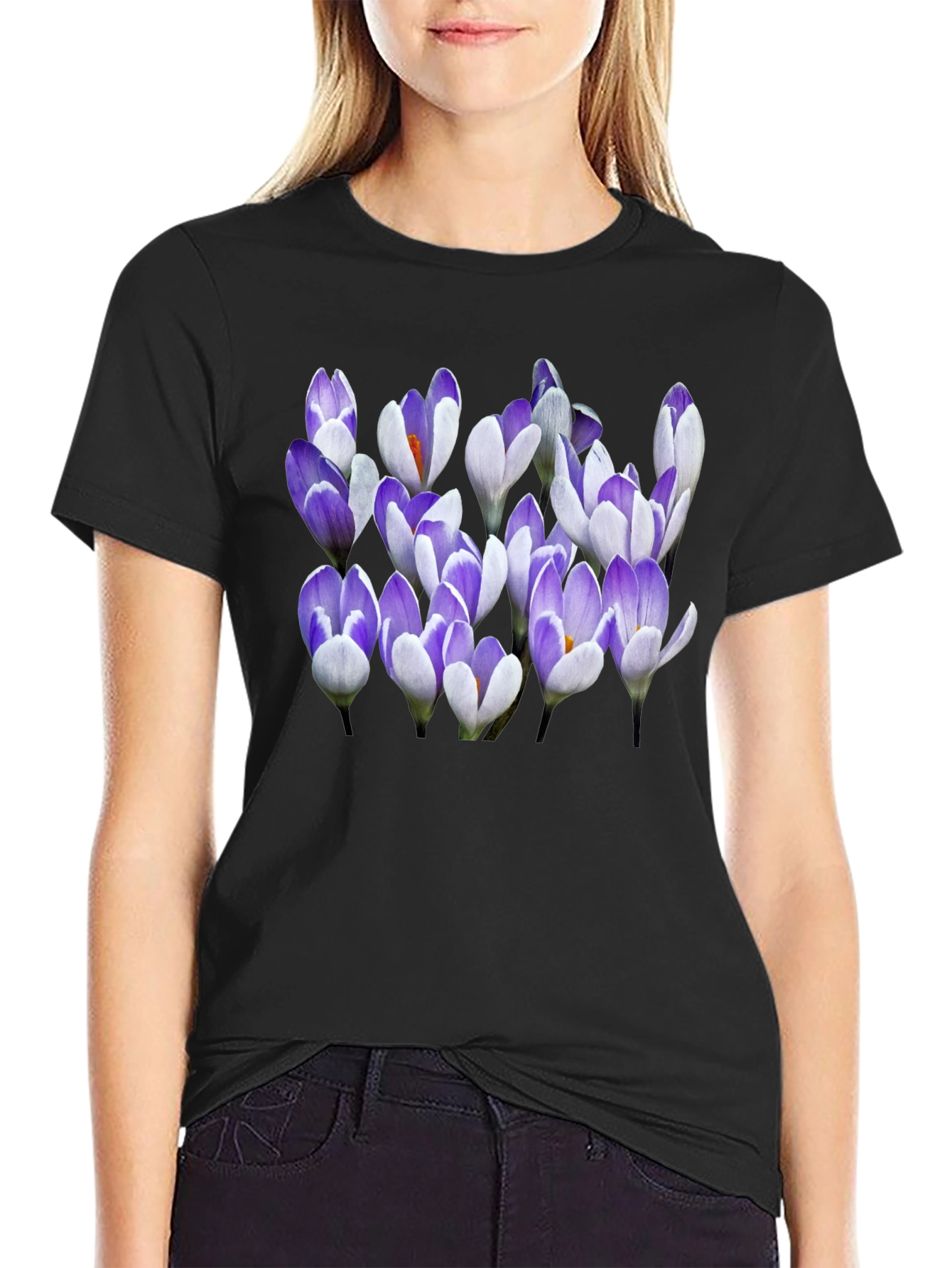 Floral Crocus Graphic Black T-Shirt