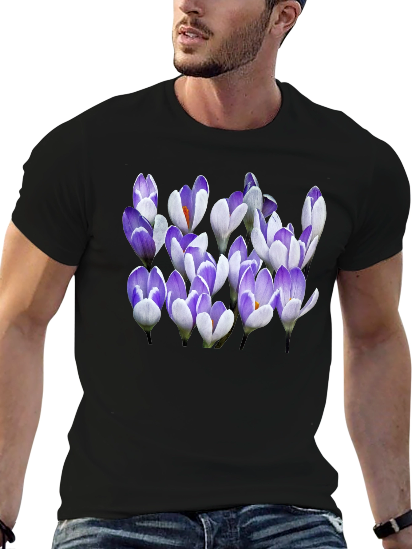 Floral Crocus Graphic Black T-Shirt