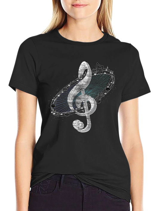 Music Note Treble Clef Graphic Black T-Shirt
