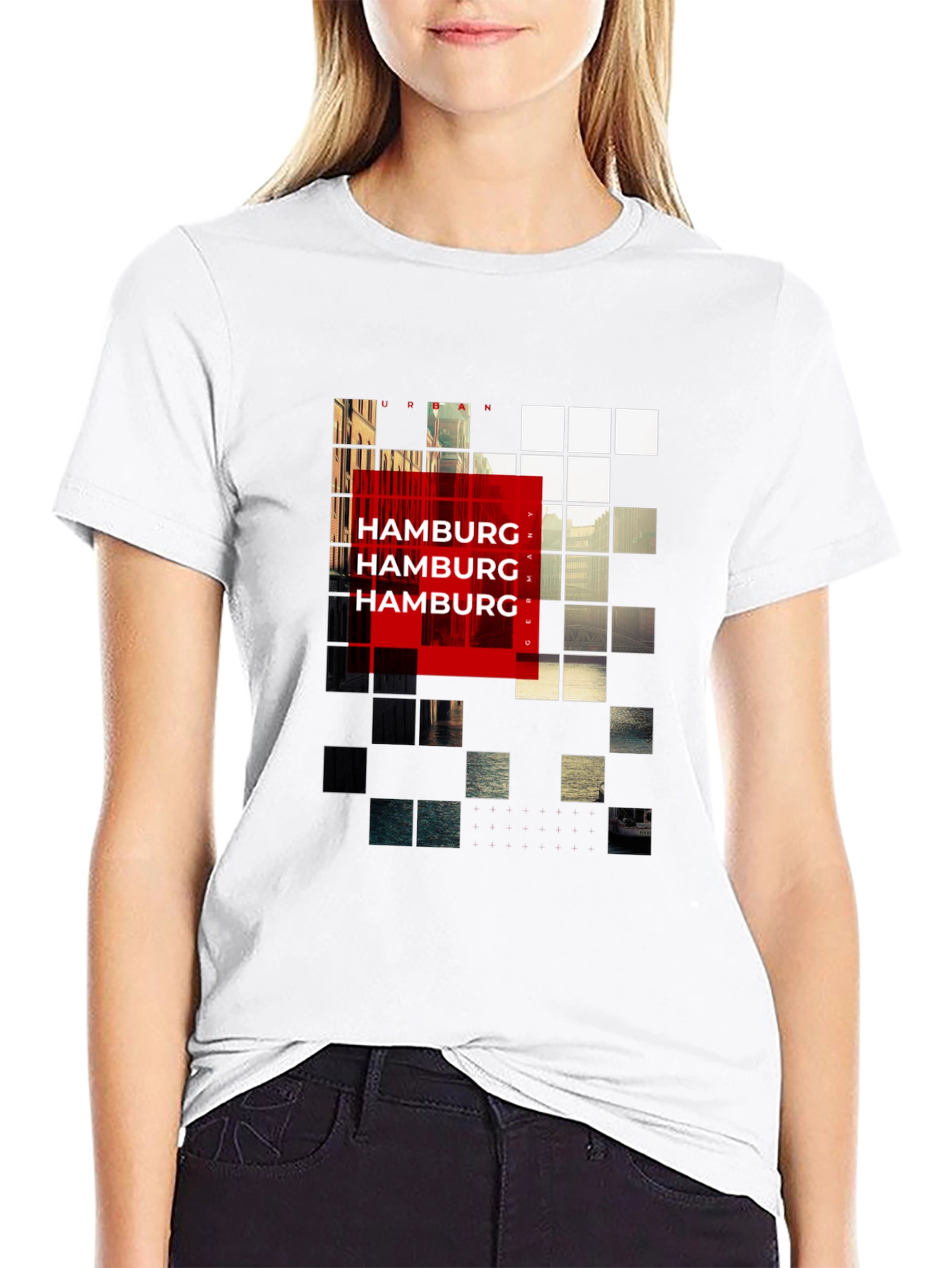 Urban Hamburg Pixel Graphic Black T-Shirt