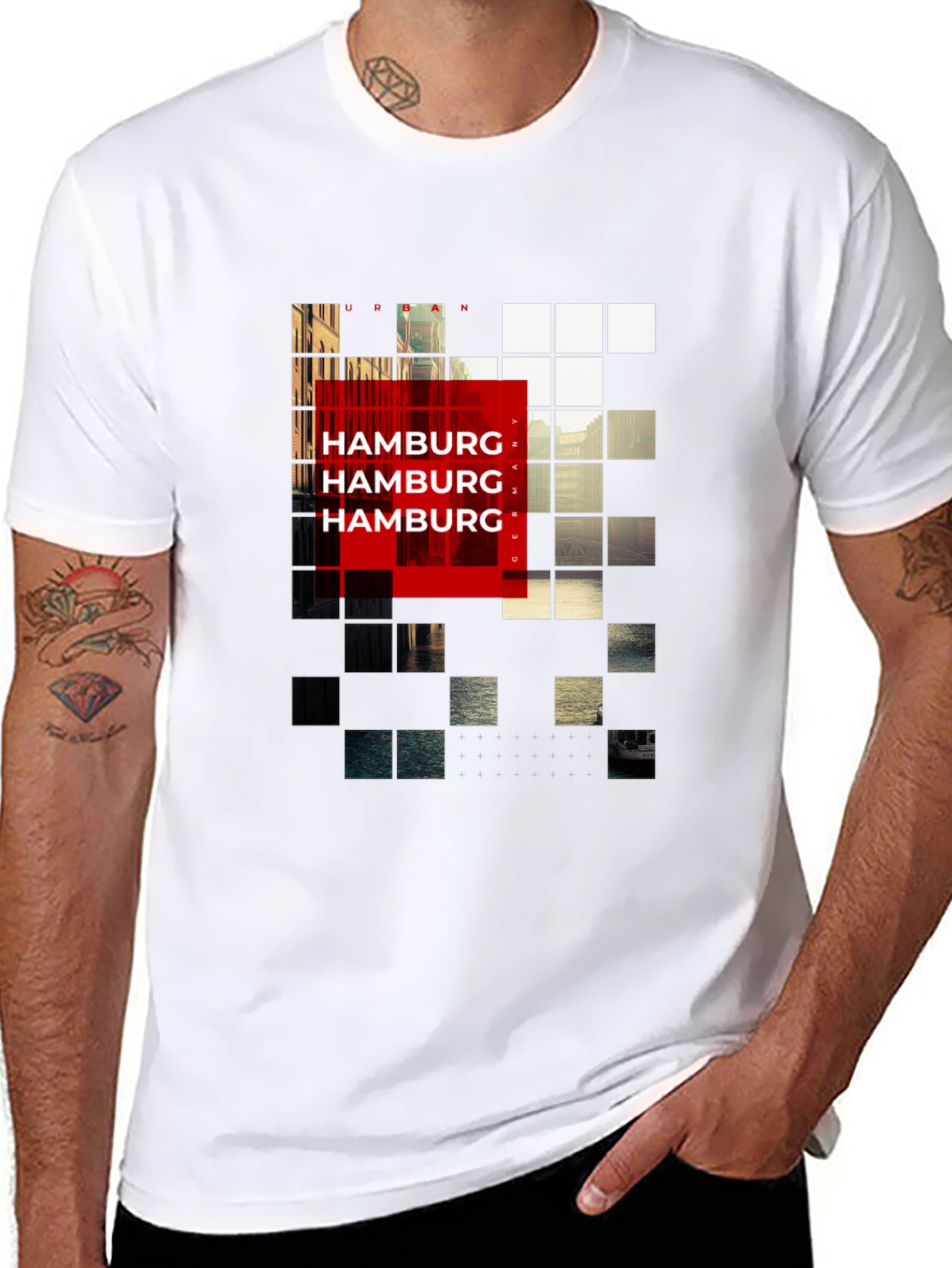 Urban Hamburg Pixel Graphic Black T-Shirt