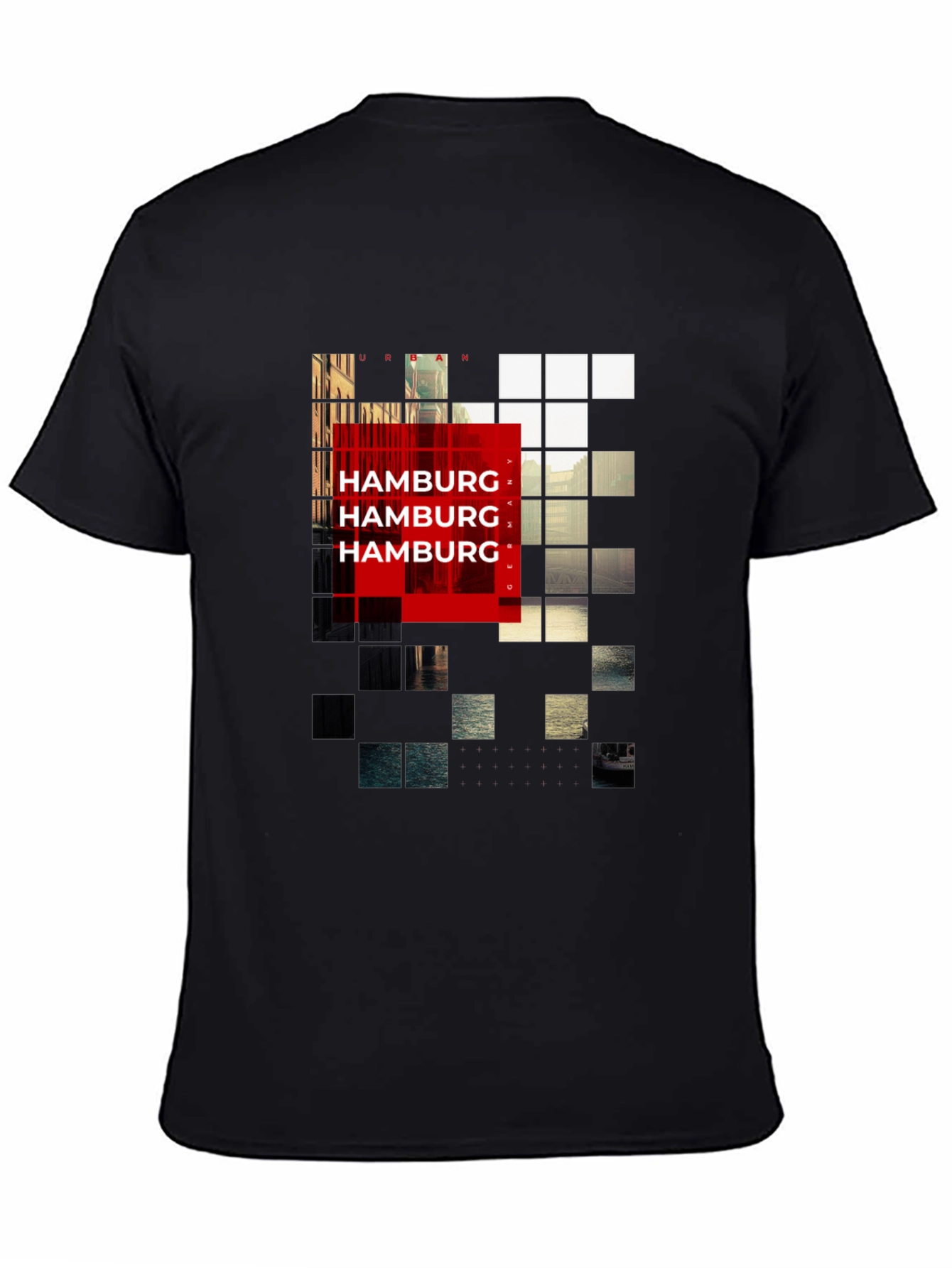Urban Hamburg Pixel Graphic Black T-Shirt