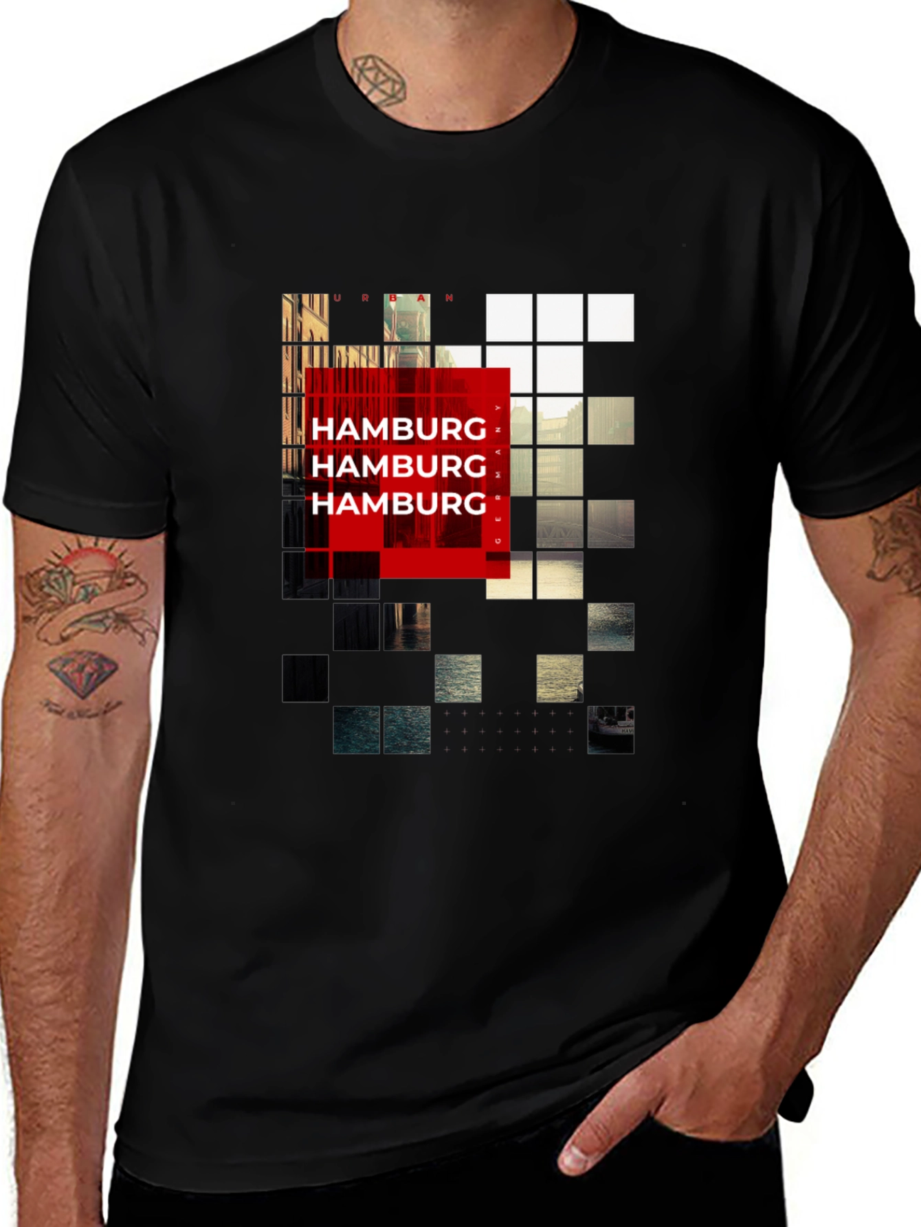 Urban Hamburg Pixel Graphic Black T-Shirt