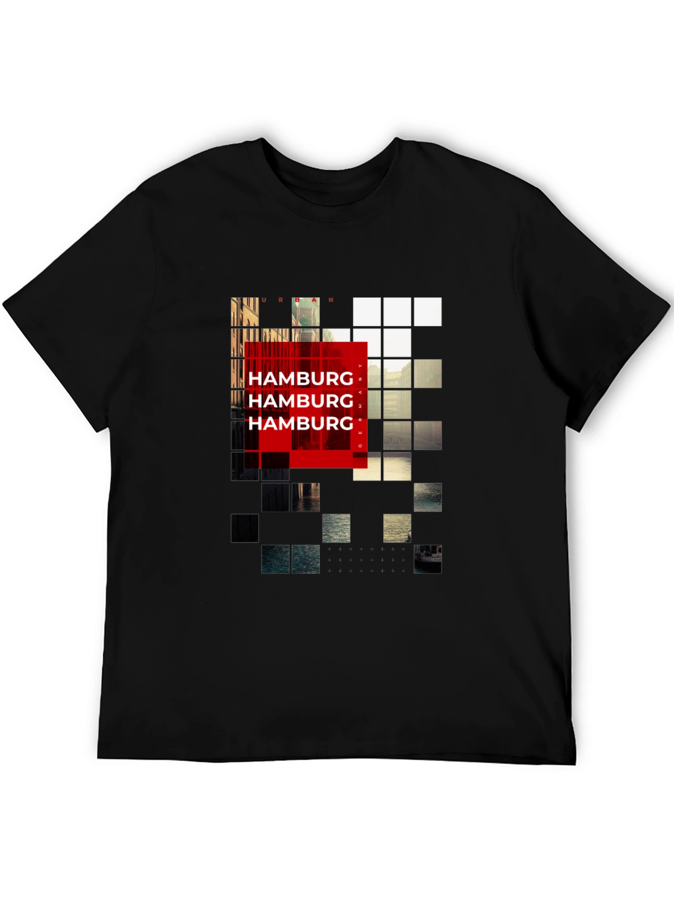 Urban Hamburg Pixel Graphic Black T-Shirt