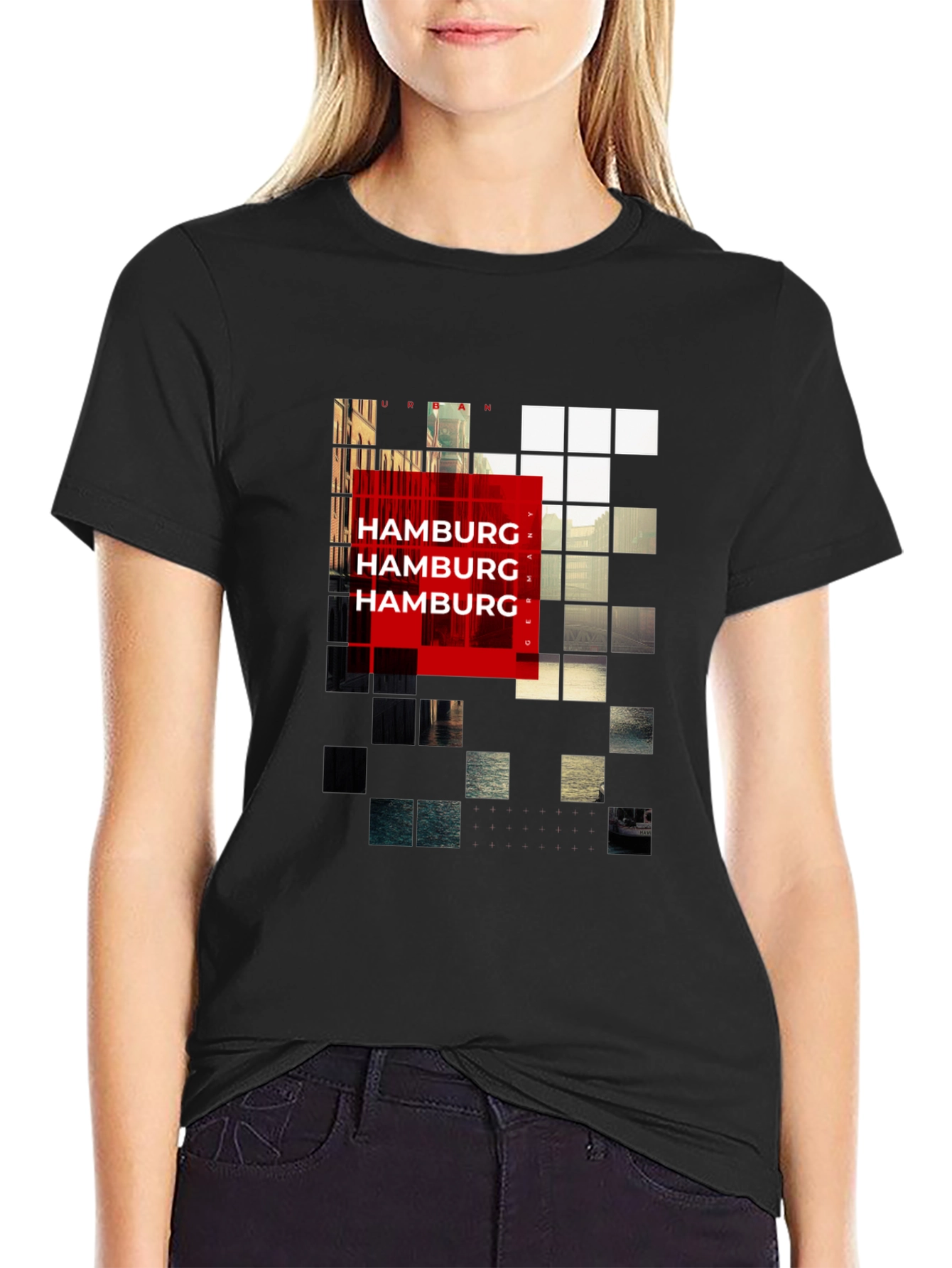 Urban Hamburg Pixel Graphic Black T-Shirt