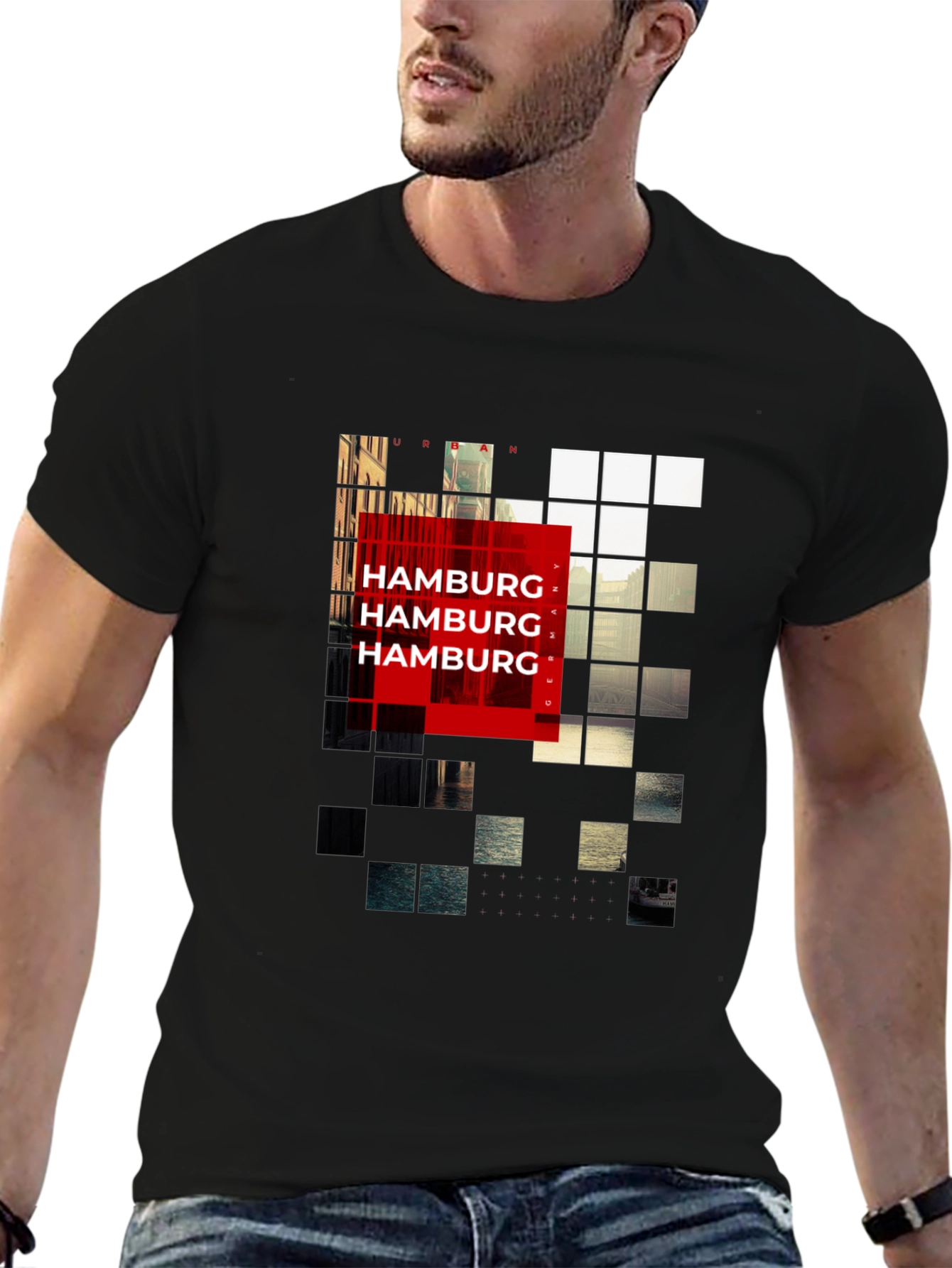 Urban Hamburg Pixel Graphic Black T-Shirt