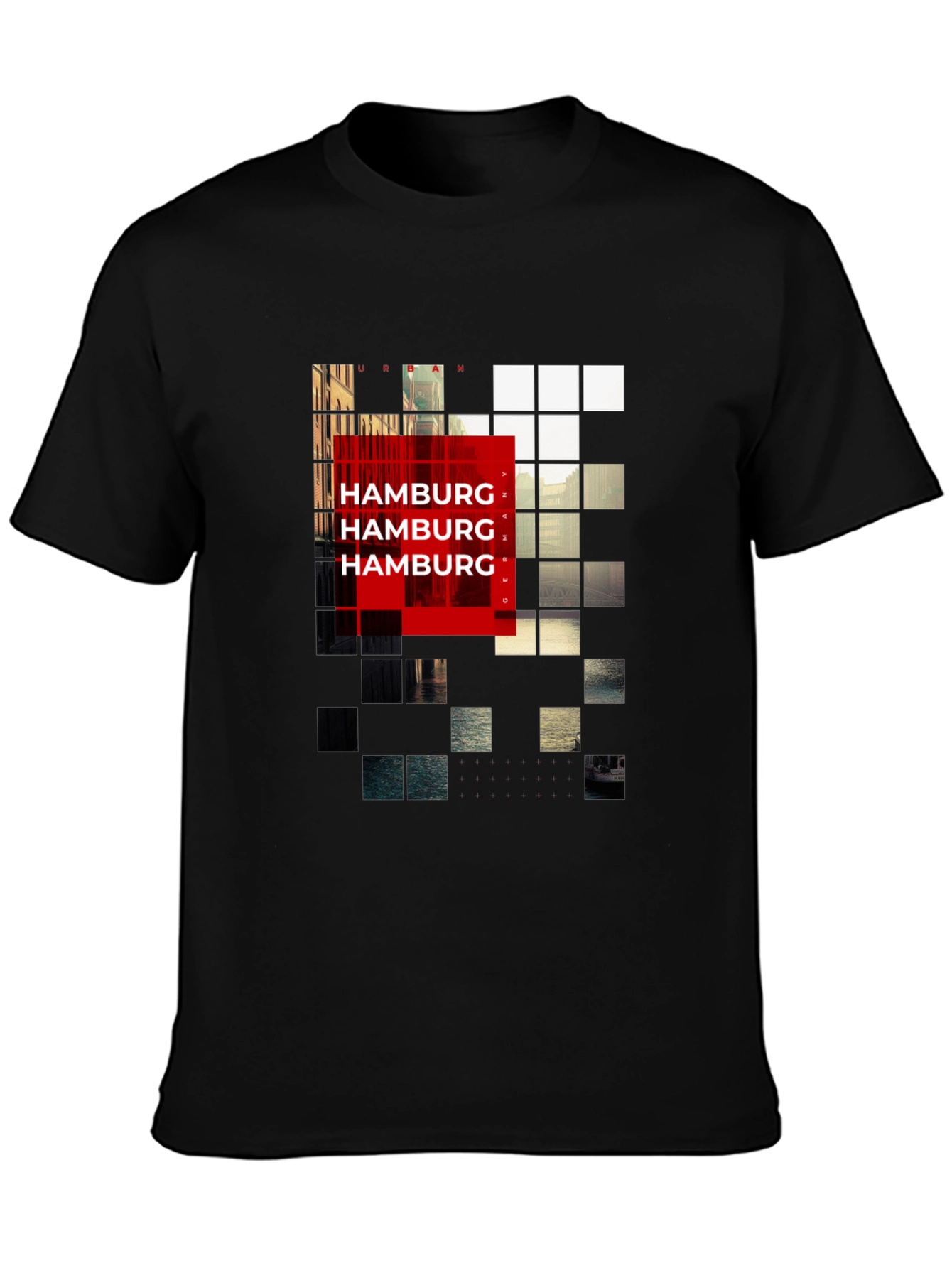 Urban Hamburg Pixel Graphic Black T-Shirt