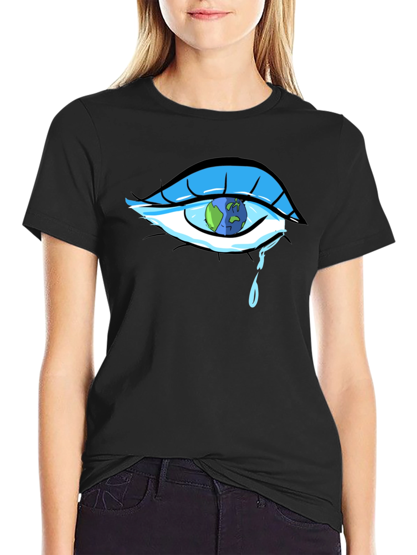 Tearful World Graphic Tee - Black Cotton T-Shirt